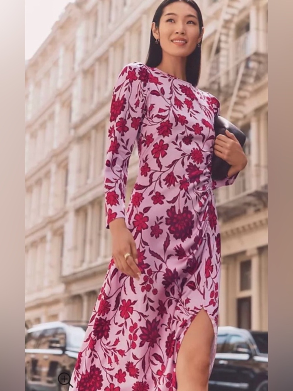 Ann Taylor Burgundy Pink Floral Botanical Ruched Satin Dress Size 10. NWT!